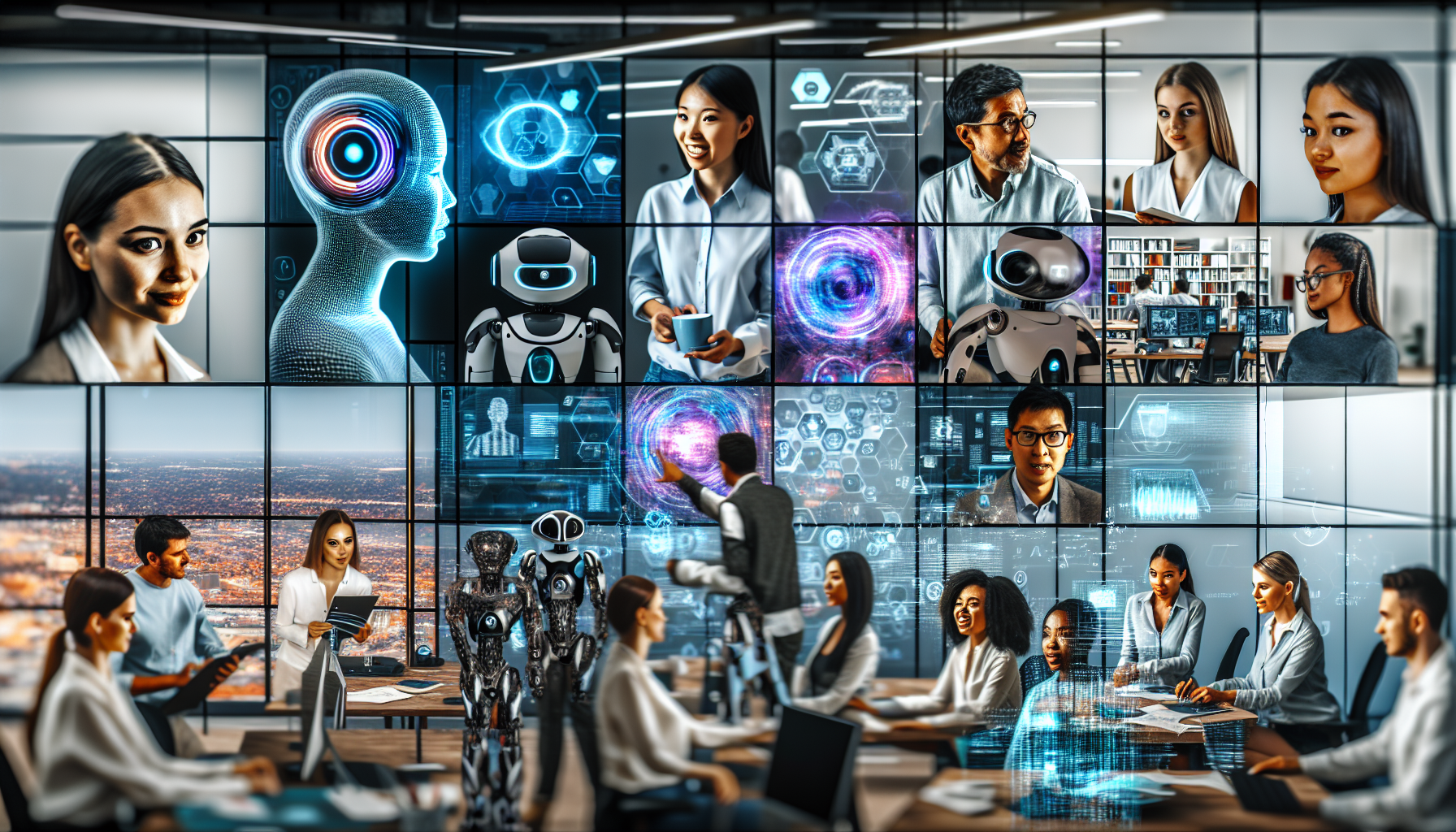 AI collaboration futuristic office