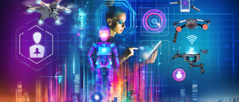 Человек взаимодействует с голографическим ИИ