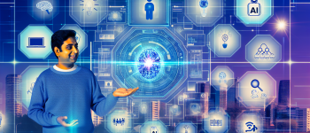 Человек управляющий голографическим интерфейсом