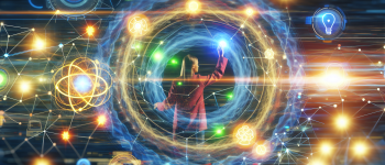 Человек управляет голограммами